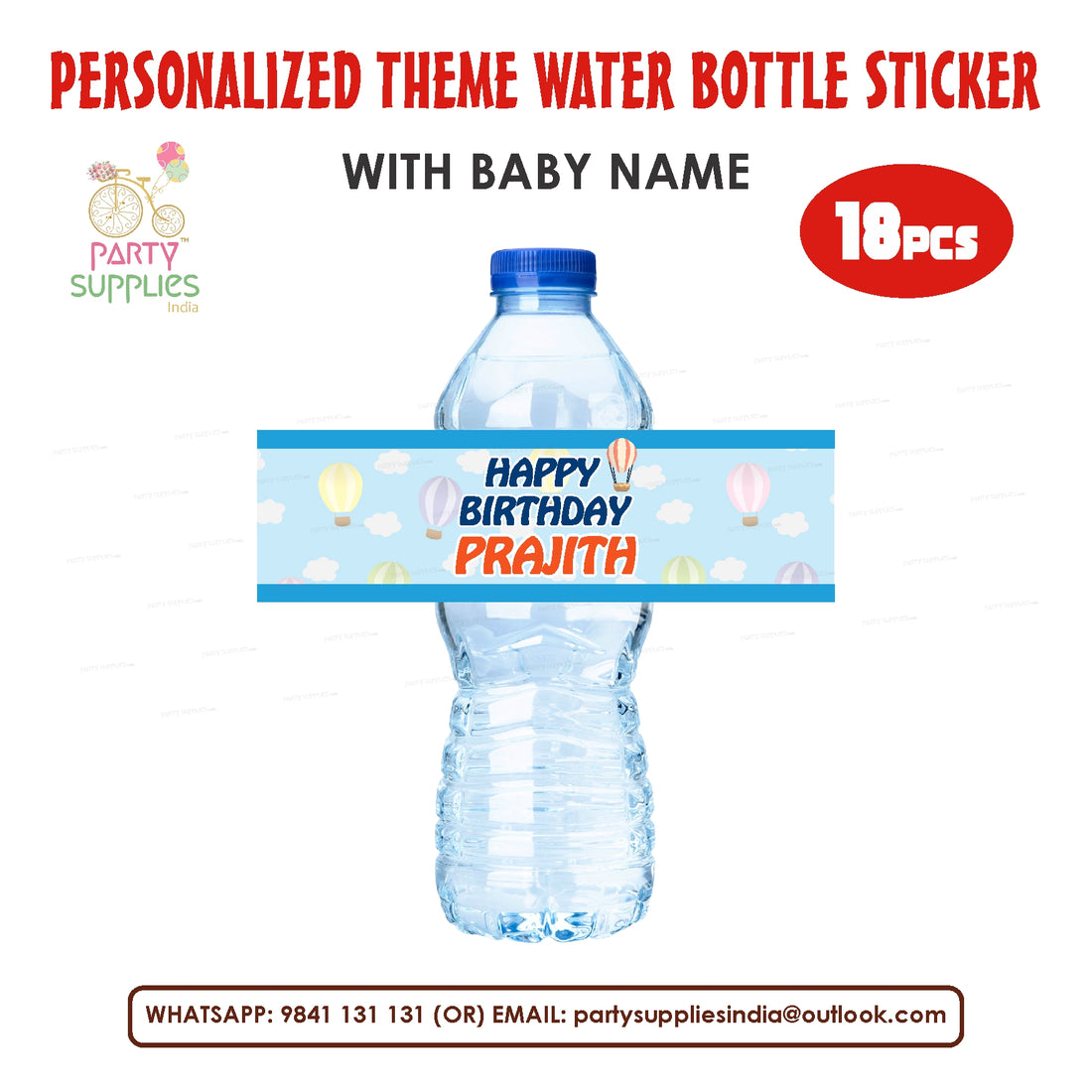 Hot Air Boy Theme Water Bottle Sticker