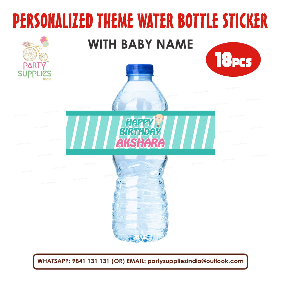 Hot Air Girl Theme Water Bottle Sticker