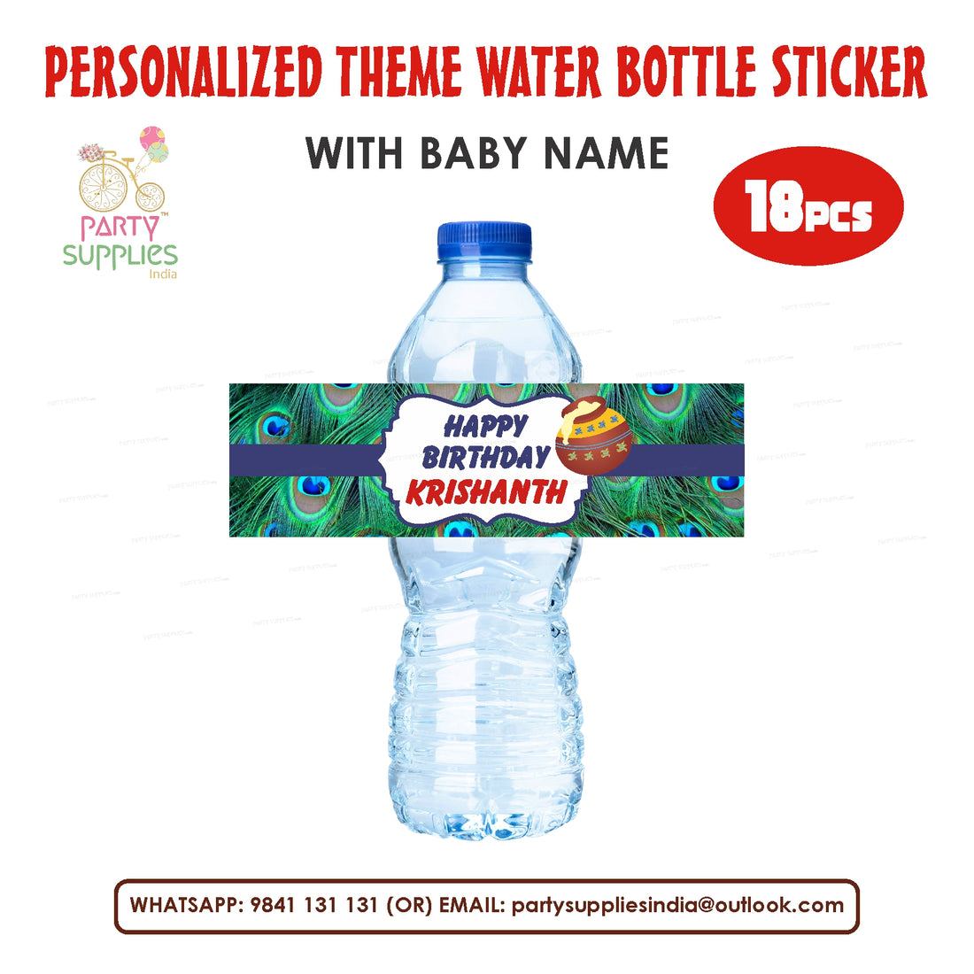 Little Krishna Theme Water Bottle Sticker