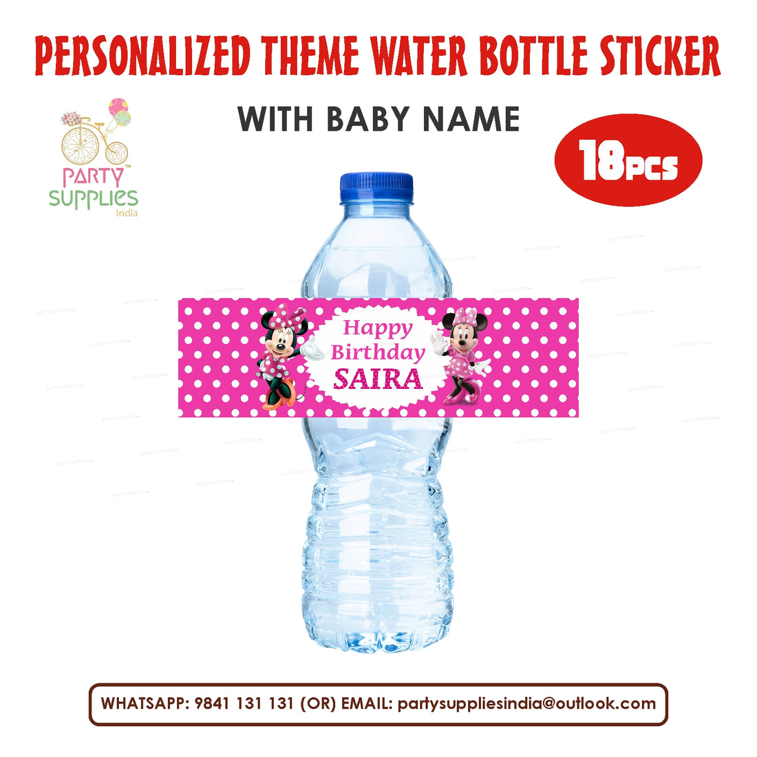 Minnie Mouse Theme Water Bottle Sticker