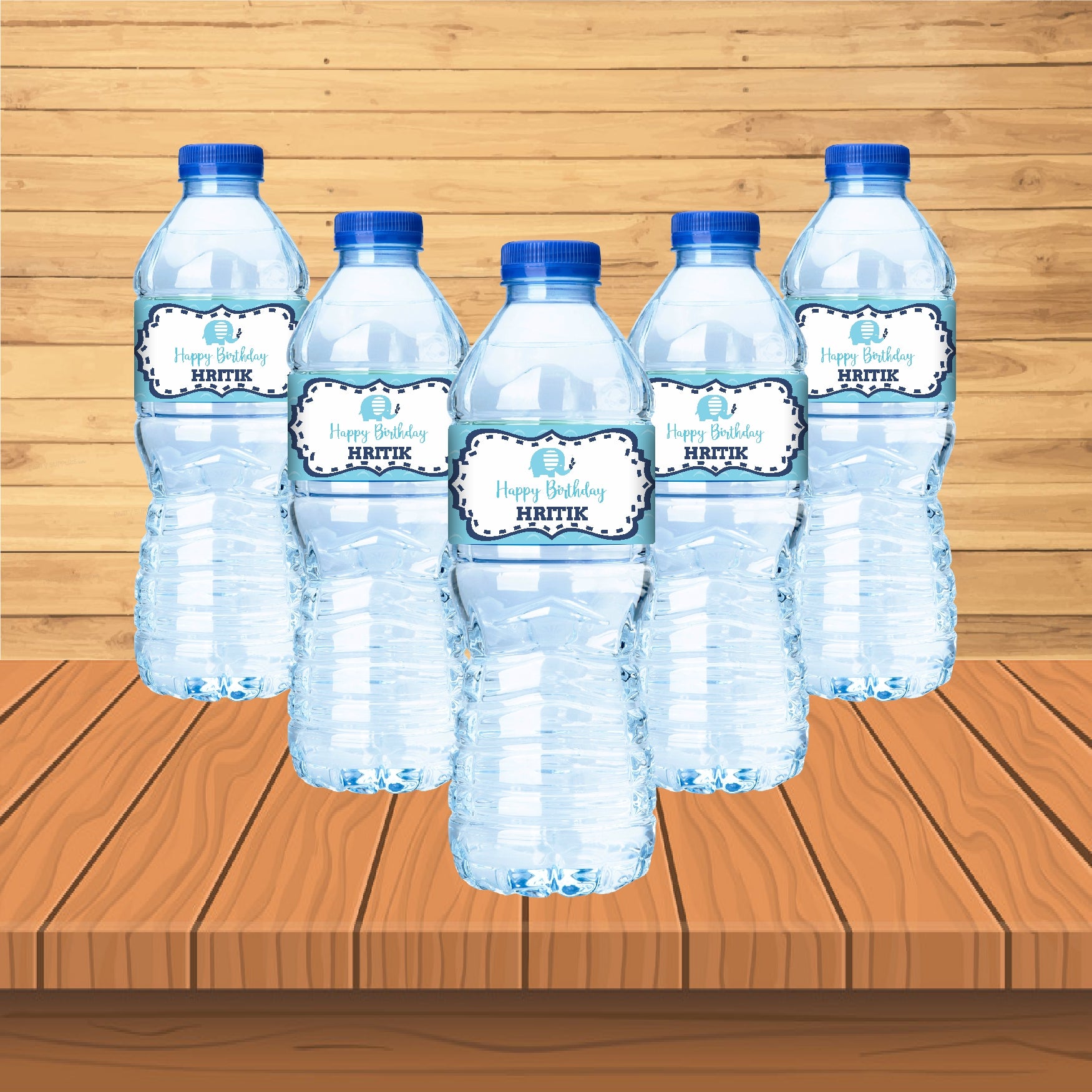 PSI Blue Elephant Theme Water Bottle Sticker