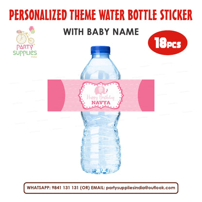 Pink Elephant Theme Water Bottle Sticker